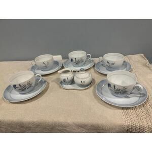 Danish Blue Cornflower Service 5 Cups Saucers Cream Sugar Scandinavian Hygge